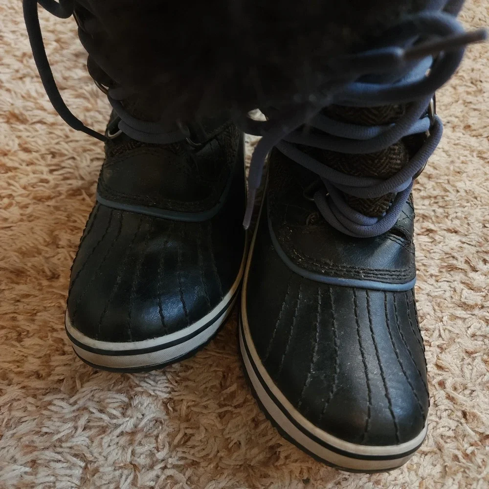 Sorel Tofino Herringbone Winter Boots Women 7 Brown Black Waterproof Faux Fur